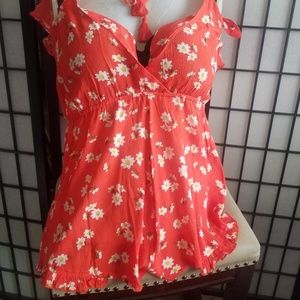 Topshop nwot  floral orange romper